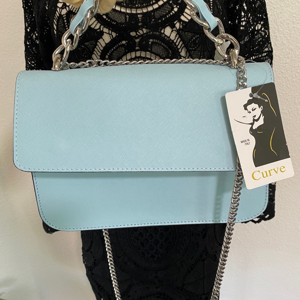 Curve Made In Italy Chain Crossbody Purse Blue - Picture 13 of 14